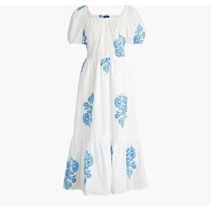J.Crew Floral puff-sleeve tiered midi dress
